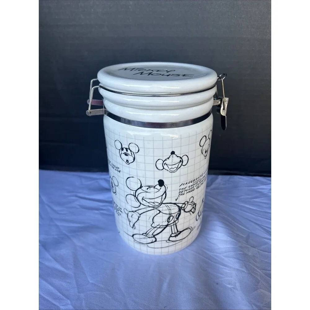 Disney Mickey Mouse Ceramic Canister Jar Sketch Grid Art Vintage Style